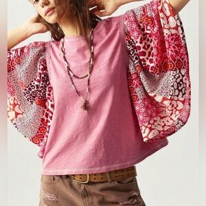 Bohemian Pink Top with Patterned Sleeves